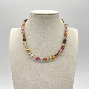 Vintage Colorful Beaded Necklace Gold Accent‎ Beads Adjustable Chain Bohemian